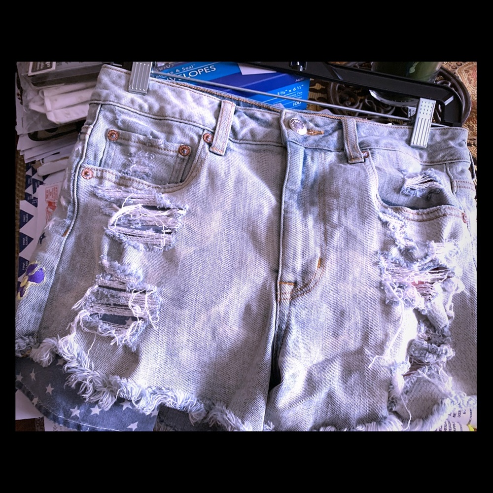 Up cycled Hand painted Destroyed Denim shorts